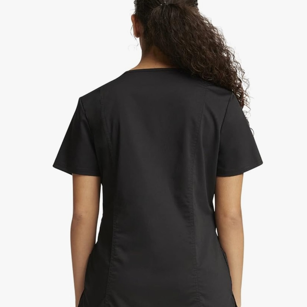 BLACK 2XL Cherokee Scrub Set Top WW610 w/ Mid Rise Flare Drawstring Pant-WW120 - Picture 2 of 7